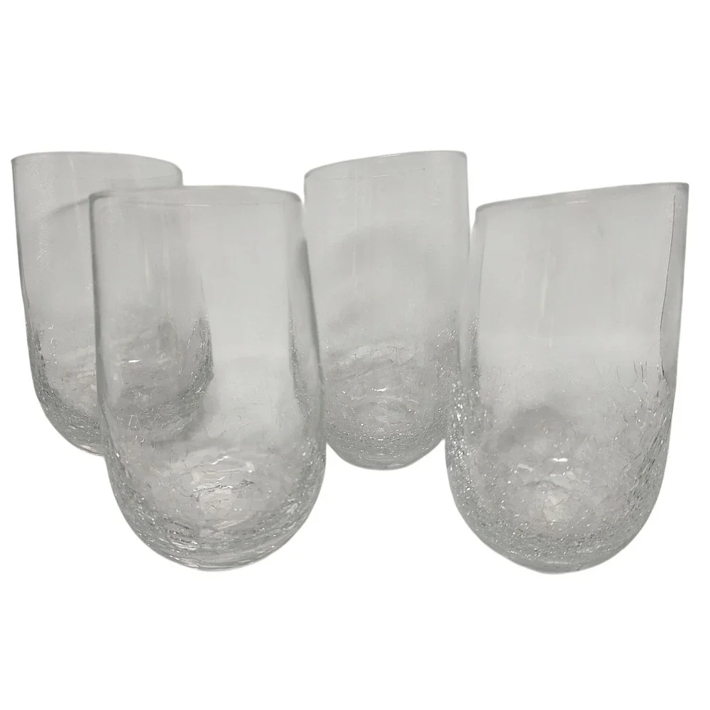 Pier 1‎ Crackle Glass Tumblers Angled Slant Rim Highball Six Inches Set of Four